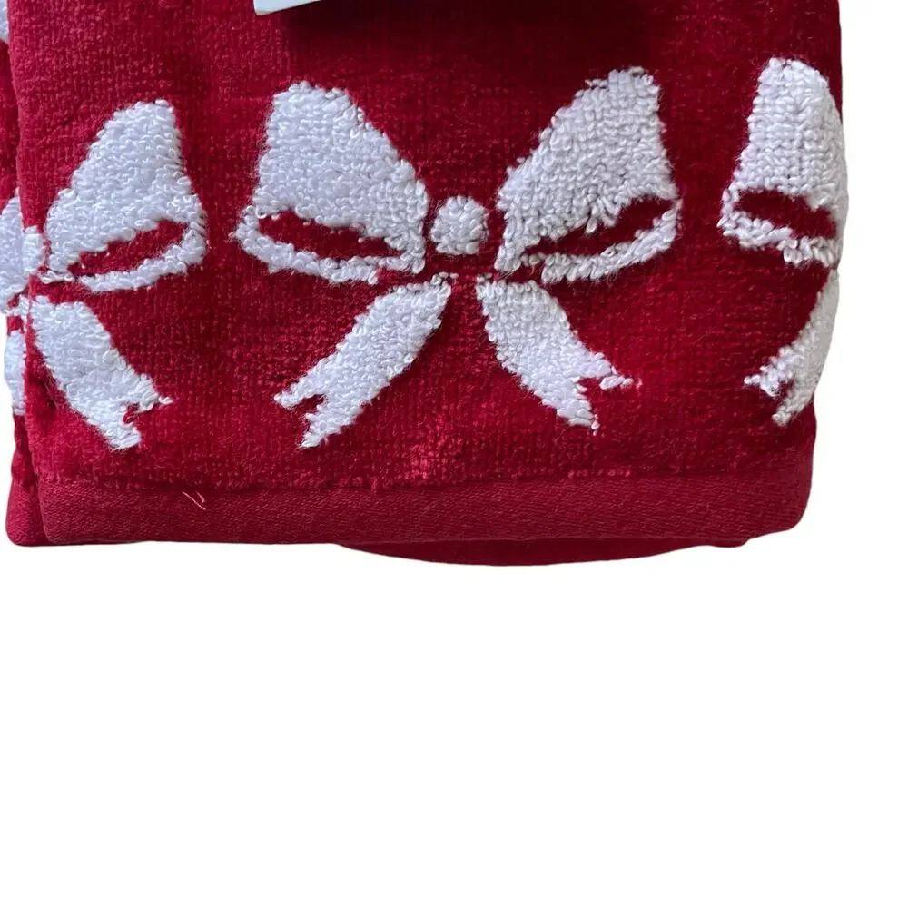 Caro Home CHRISTMAS BOW Hand Towels Set of 2 Red & White Holiday Decor